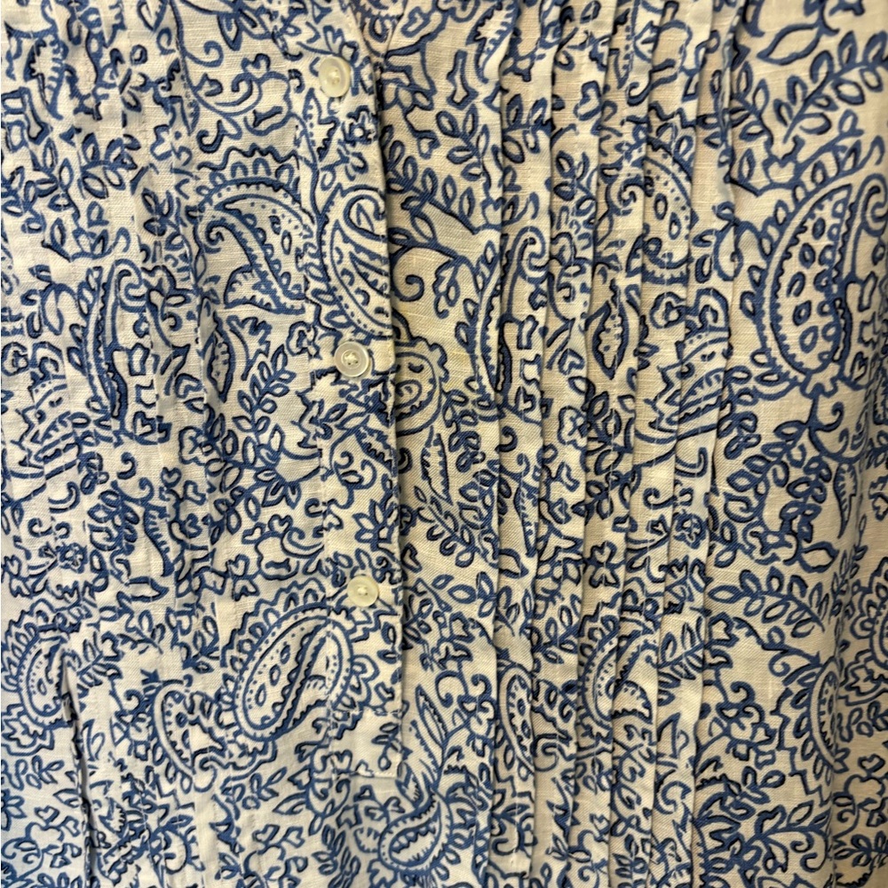 J. McLaughlin 100% linen white blue paisley shift floral dress women s small - Picture 2 of 6